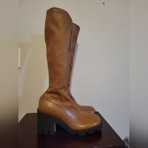 Burberry Tan Over-the-Knee Platform Boots